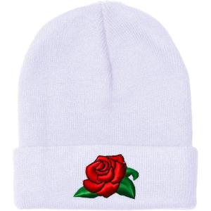 imageSpeedy Pros Beanies for Men Rose Flower A Embroidery Flowers and Plants Winter Hats for Women Acrylic Skull Cap 1 SizeWhite Design Only
