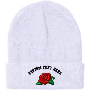 imageSpeedy Pros Beanies for Men Rose Flower A Embroidery Flowers and Plants Winter Hats for Women Acrylic Skull Cap 1 SizeWhite Personalized Text Here
