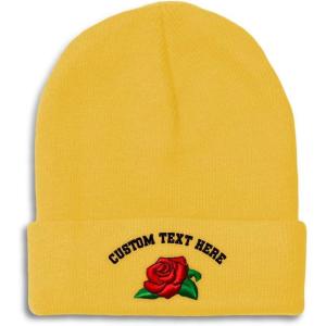 imageSpeedy Pros Beanies for Men Rose Flower A Embroidery Flowers and Plants Winter Hats for Women Acrylic Skull Cap 1 SizeYellow Personalized Text Here