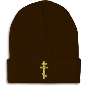 imageBeanies for Men Russian Orthodox Cross Embroidery Winter Hats for Women Acrylic Skull Cap 1 SizeBrown Design Only