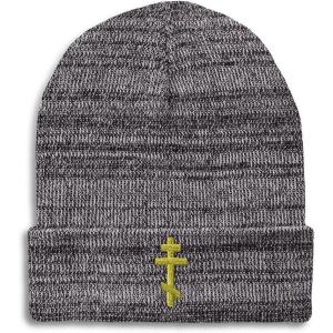 imageBeanies for Men Russian Orthodox Cross Embroidery Winter Hats for Women Acrylic Skull Cap 1 SizeHeather Grey Design Only