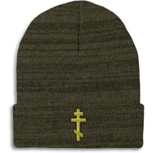 imageBeanies for Men Russian Orthodox Cross Embroidery Winter Hats for Women Acrylic Skull Cap 1 SizeHeather Olive Green Design Only