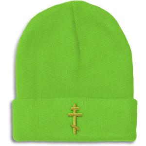imageBeanies for Men Russian Orthodox Cross Embroidery Winter Hats for Women Acrylic Skull Cap 1 SizeLime Design Only