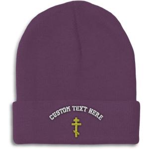 imageBeanies for Men Russian Orthodox Cross Embroidery Winter Hats for Women Acrylic Skull Cap 1 SizePurple Personalized Text Here