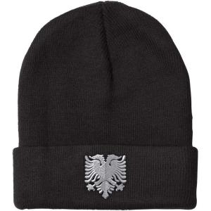 imageCustom Beanies for Men Albanian Eagle Silver Embroidery Winter Hats for Women Acrylic Skull Cap 1 SizeBlack Design Only
