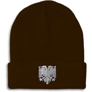 imageCustom Beanies for Men Albanian Eagle Silver Embroidery Winter Hats for Women Acrylic Skull Cap 1 SizeBrown Design Only