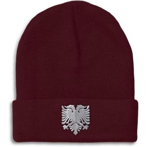 imageCustom Beanies for Men Albanian Eagle Silver Embroidery Winter Hats for Women Acrylic Skull Cap 1 SizeBurgundy Design Only