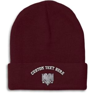 imageCustom Beanies for Men Albanian Eagle Silver Embroidery Winter Hats for Women Acrylic Skull Cap 1 SizeBurgundy Personalized Text Here