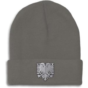 imageCustom Beanies for Men Albanian Eagle Silver Embroidery Winter Hats for Women Acrylic Skull Cap 1 SizeDark Grey Design Only