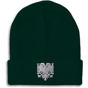 imageCustom Beanies for Men Albanian Eagle Silver Embroidery Winter Hats for Women Acrylic Skull Cap 1 SizeForest Green Design Only