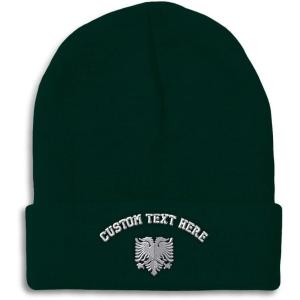 imageCustom Beanies for Men Albanian Eagle Silver Embroidery Winter Hats for Women Acrylic Skull Cap 1 SizeForest Green Personalized Text Here