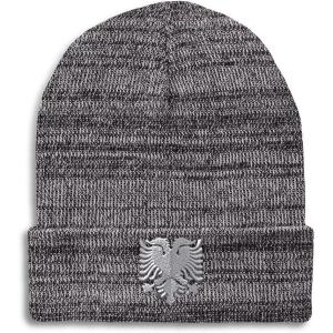 imageCustom Beanies for Men Albanian Eagle Silver Embroidery Winter Hats for Women Acrylic Skull Cap 1 SizeHeather Grey Design Only