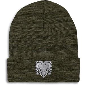 imageCustom Beanies for Men Albanian Eagle Silver Embroidery Winter Hats for Women Acrylic Skull Cap 1 SizeHeather Olive Green Design Only