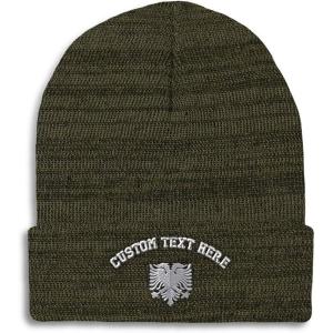 imageCustom Beanies for Men Albanian Eagle Silver Embroidery Winter Hats for Women Acrylic Skull Cap 1 SizeHeather Olive Green Personalized Text Here