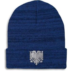 imageCustom Beanies for Men Albanian Eagle Silver Embroidery Winter Hats for Women Acrylic Skull Cap 1 SizeHeather Royal Blue Design Only