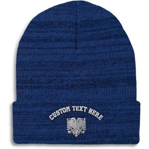 imageCustom Beanies for Men Albanian Eagle Silver Embroidery Winter Hats for Women Acrylic Skull Cap 1 SizeHeather Royal Blue Personalized Text Here