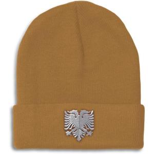 imageCustom Beanies for Men Albanian Eagle Silver Embroidery Winter Hats for Women Acrylic Skull Cap 1 SizeKhaki Design Only