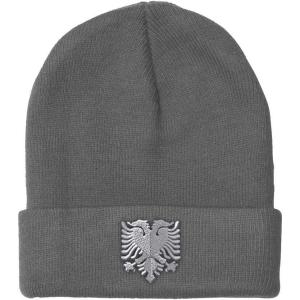 imageCustom Beanies for Men Albanian Eagle Silver Embroidery Winter Hats for Women Acrylic Skull Cap 1 SizeLight Grey Design Only