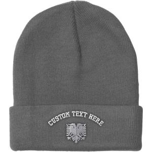 imageCustom Beanies for Men Albanian Eagle Silver Embroidery Winter Hats for Women Acrylic Skull Cap 1 SizeLight Grey Personalized Text Here