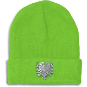 imageCustom Beanies for Men Albanian Eagle Silver Embroidery Winter Hats for Women Acrylic Skull Cap 1 SizeLime Design Only