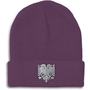 imageCustom Beanies for Men Albanian Eagle Silver Embroidery Winter Hats for Women Acrylic Skull Cap 1 SizePurple Design Only