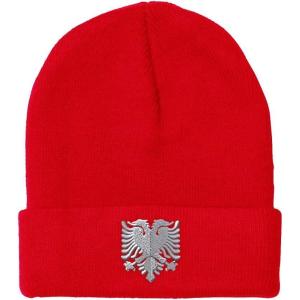 imageCustom Beanies for Men Albanian Eagle Silver Embroidery Winter Hats for Women Acrylic Skull Cap 1 SizeRed Design Only