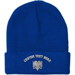imageCustom Beanies for Men Albanian Eagle Silver Embroidery Winter Hats for Women Acrylic Skull Cap 1 SizeRoyal Blue Personalized Text Here