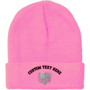 imageCustom Beanies for Men Albanian Eagle Silver Embroidery Winter Hats for Women Acrylic Skull Cap 1 SizeSoft Pink Personalized Text Here