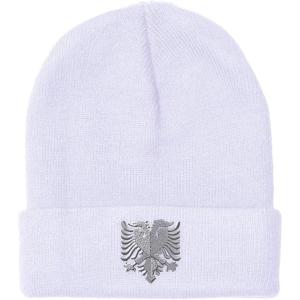 imageCustom Beanies for Men Albanian Eagle Silver Embroidery Winter Hats for Women Acrylic Skull Cap 1 SizeWhite Design Only