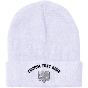 imageCustom Beanies for Men Albanian Eagle Silver Embroidery Winter Hats for Women Acrylic Skull Cap 1 SizeWhite Personalized Text Here
