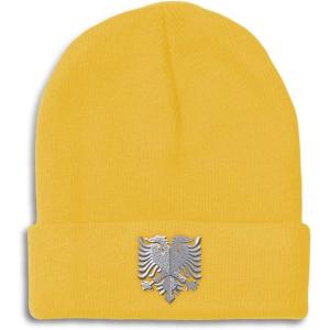 imageCustom Beanies for Men Albanian Eagle Silver Embroidery Winter Hats for Women Acrylic Skull Cap 1 SizeYellow Design Only