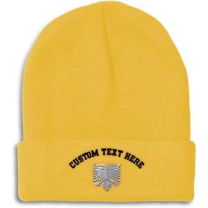 imageCustom Beanies for Men Albanian Eagle Silver Embroidery Winter Hats for Women Acrylic Skull Cap 1 SizeYellow Personalized Text Here