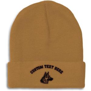 imageCustom Beanies for Men Black German Shepherd Head Embroidery Winter Hats for Women Acrylic Skull Cap 1 SizeKhaki Personalized Text Here
