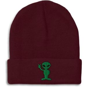 imageSpeedy Pros Beanies for Men Alien Peace Sign Embroidery Symbols Winter Hats for Women Acrylic Skull Cap 1 SizeBurgundy Design Only