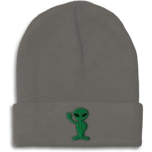 imageSpeedy Pros Beanies for Men Alien Peace Sign Embroidery Symbols Winter Hats for Women Acrylic Skull Cap 1 SizeDark Grey Design Only