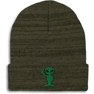 imageSpeedy Pros Beanies for Men Alien Peace Sign Embroidery Symbols Winter Hats for Women Acrylic Skull Cap 1 SizeHeather Olive Green Design Only