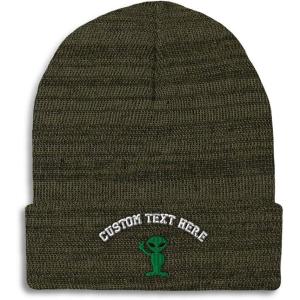 imageSpeedy Pros Beanies for Men Alien Peace Sign Embroidery Symbols Winter Hats for Women Acrylic Skull Cap 1 SizeHeather Olive Green Personalized Text Here