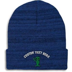 imageSpeedy Pros Beanies for Men Alien Peace Sign Embroidery Symbols Winter Hats for Women Acrylic Skull Cap 1 SizeHeather Royal Blue Personalized Text Here