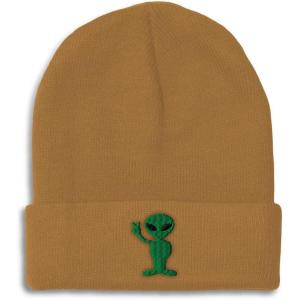 imageSpeedy Pros Beanies for Men Alien Peace Sign Embroidery Symbols Winter Hats for Women Acrylic Skull Cap 1 SizeKhaki Design Only