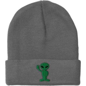 imageSpeedy Pros Beanies for Men Alien Peace Sign Embroidery Symbols Winter Hats for Women Acrylic Skull Cap 1 SizeLight Grey Design Only