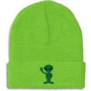 imageSpeedy Pros Beanies for Men Alien Peace Sign Embroidery Symbols Winter Hats for Women Acrylic Skull Cap 1 SizeLime Design Only