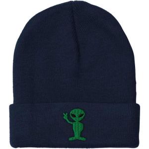 imageSpeedy Pros Beanies for Men Alien Peace Sign Embroidery Symbols Winter Hats for Women Acrylic Skull Cap 1 SizeNavy Design Only