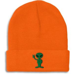 imageSpeedy Pros Beanies for Men Alien Peace Sign Embroidery Symbols Winter Hats for Women Acrylic Skull Cap 1 SizeOrange Design Only