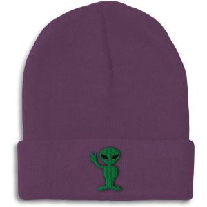 imageSpeedy Pros Beanies for Men Alien Peace Sign Embroidery Symbols Winter Hats for Women Acrylic Skull Cap 1 SizePurple Design Only