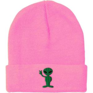 imageSpeedy Pros Beanies for Men Alien Peace Sign Embroidery Symbols Winter Hats for Women Acrylic Skull Cap 1 SizeSoft Pink Design Only