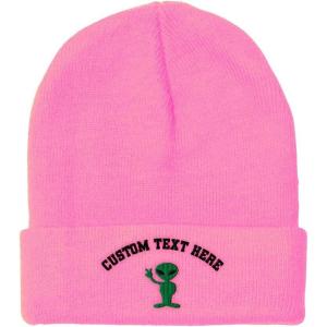 imageSpeedy Pros Beanies for Men Alien Peace Sign Embroidery Symbols Winter Hats for Women Acrylic Skull Cap 1 SizeSoft Pink Personalized Text Here