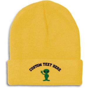 imageSpeedy Pros Beanies for Men Alien Peace Sign Embroidery Symbols Winter Hats for Women Acrylic Skull Cap 1 SizeYellow Personalized Text Here