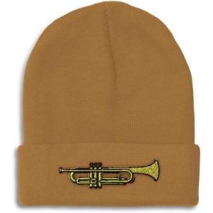 imageBeanies for Men Trumpet Music B Embroidery Music Trumpet Winter Hats for Women Acrylic Skull Cap 1 SizeKhaki Design Only