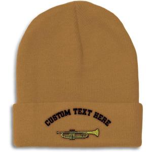 imageBeanies for Men Trumpet Music B Embroidery Music Trumpet Winter Hats for Women Acrylic Skull Cap 1 SizeKhaki Personalized Text Here