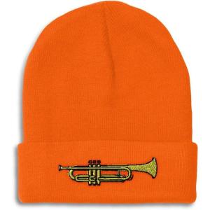 imageBeanies for Men Trumpet Music B Embroidery Music Trumpet Winter Hats for Women Acrylic Skull Cap 1 SizeOrange Design Only